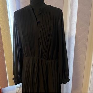 H&M Black Long Sleeve Pleated Dress